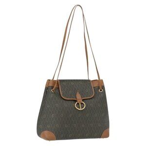 Authentic Christian Dior Honeycomb Canvas Shoulder Bag PVC Gray Gold